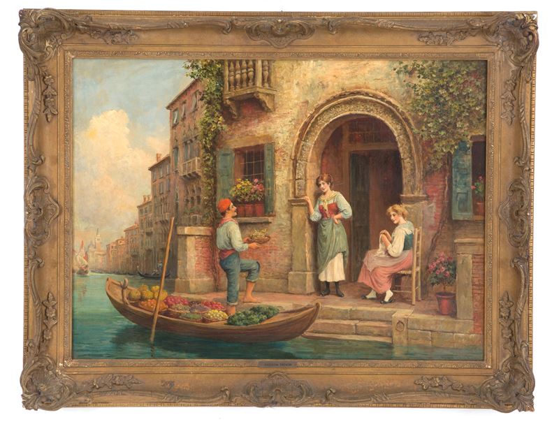 Dipinto "FRUTTIVENDOLO E GIOVINCELLE IN LAGUNA"