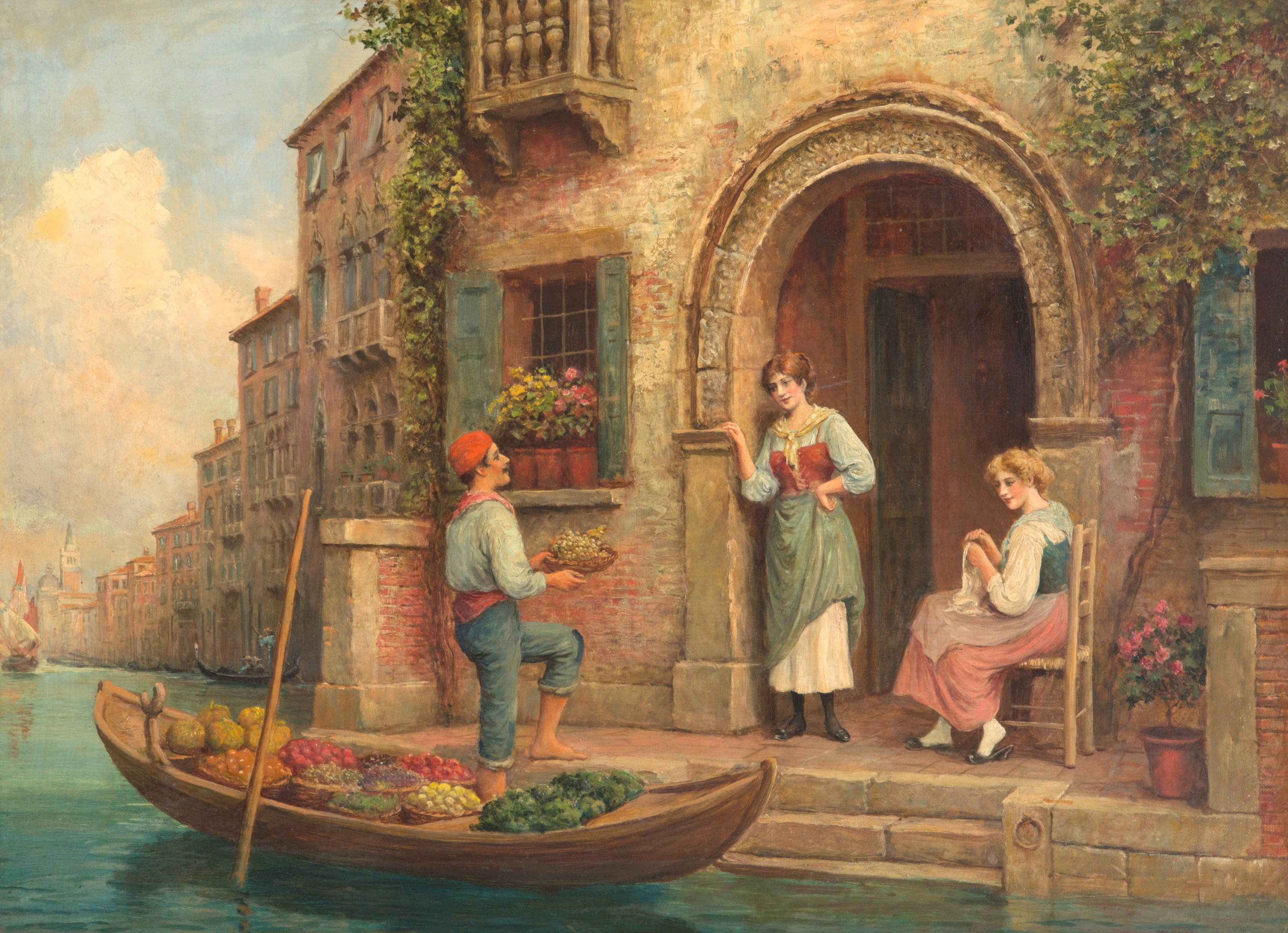 Dipinto "FRUTTIVENDOLO E GIOVINCELLE IN LAGUNA"