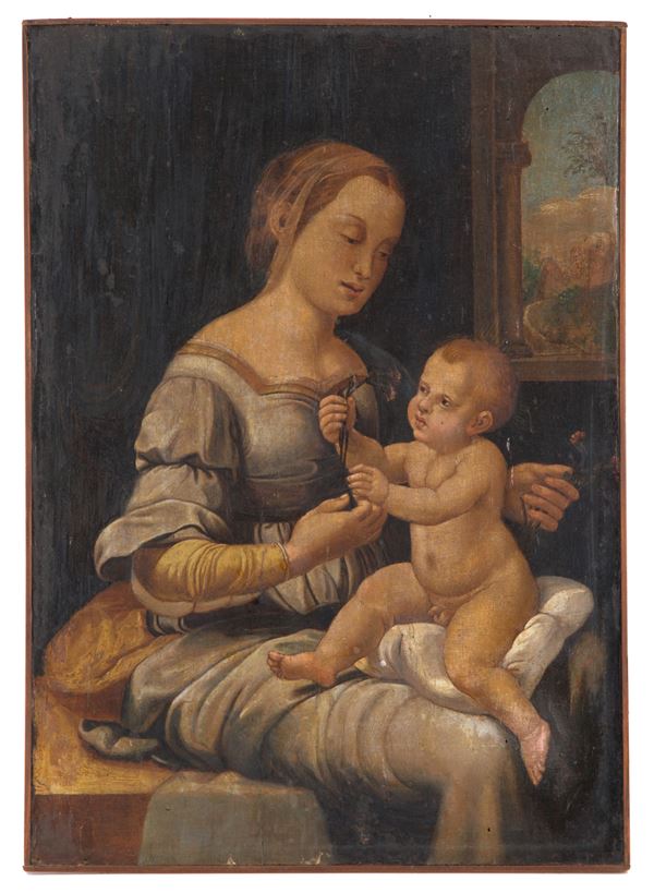 Dipinto "MADONNA DEL GAROFANO CON BAMBINO"