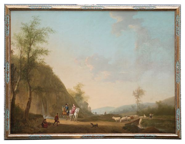 Painting "LANDSCAPE WITH CHARACTERS AND ANIMALS"