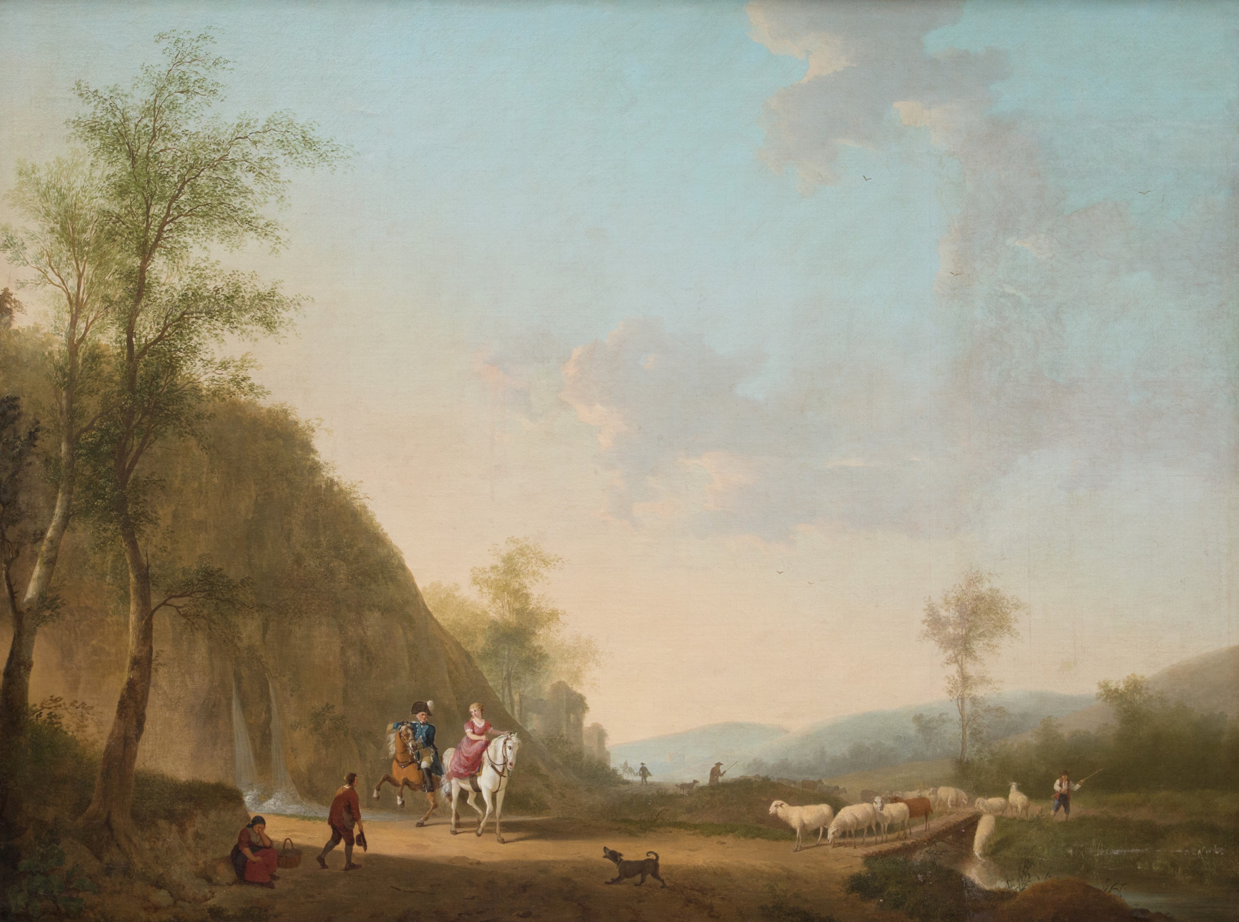 Dipinto "paesaggio con Personaggi e Animali"
