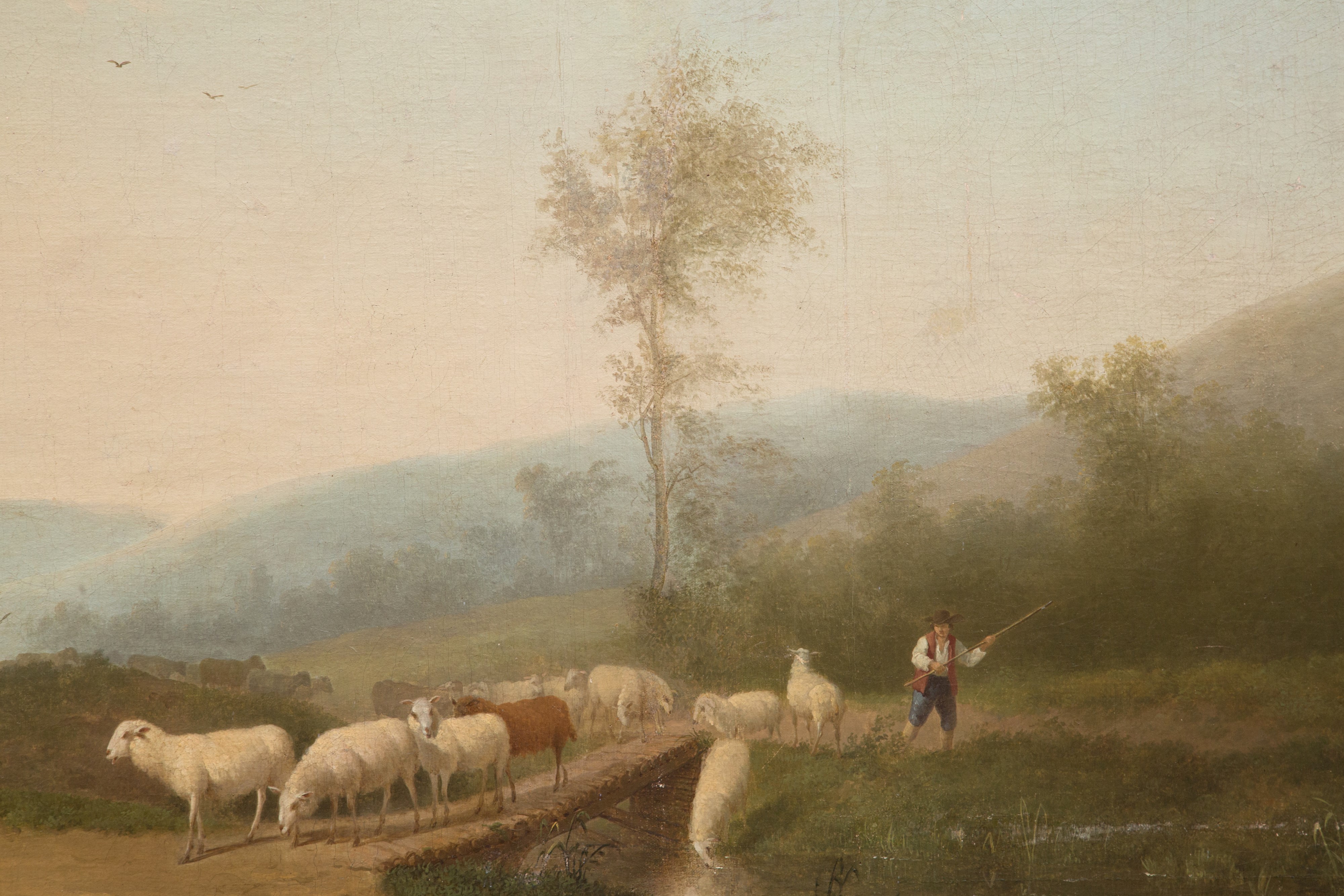 Dipinto "paesaggio con Personaggi e Animali"