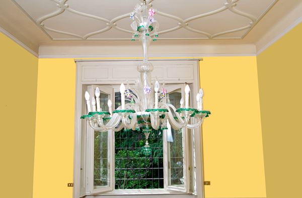 Transparent and green glass chandelier