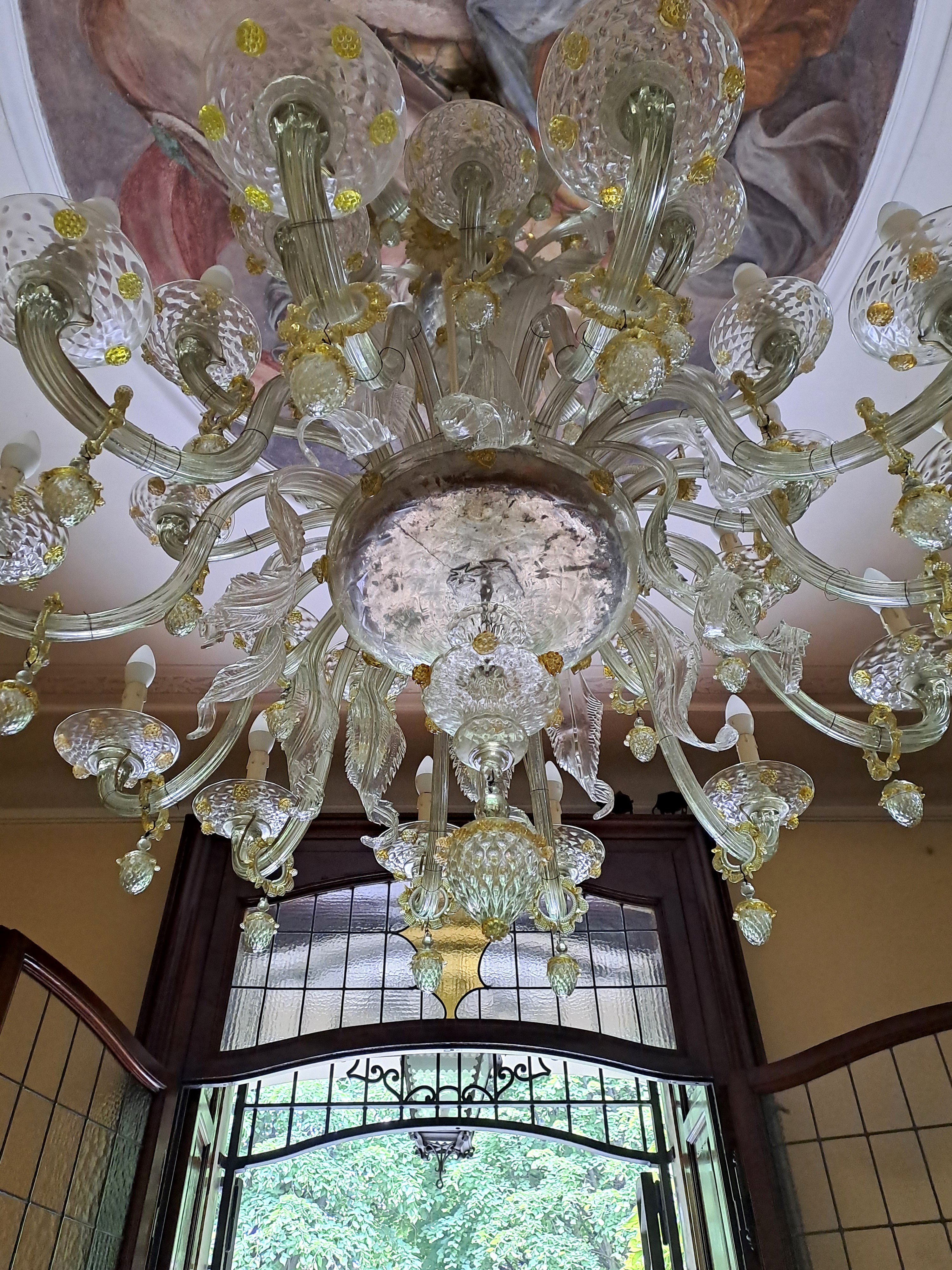 Lampadario a due palchi in vetro di Murano