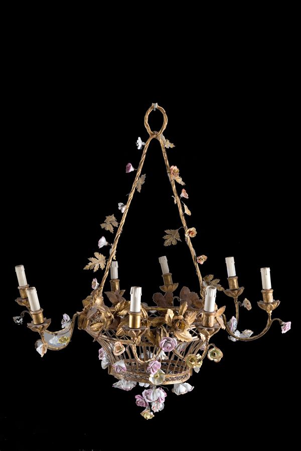 Basket chandelier with flowers