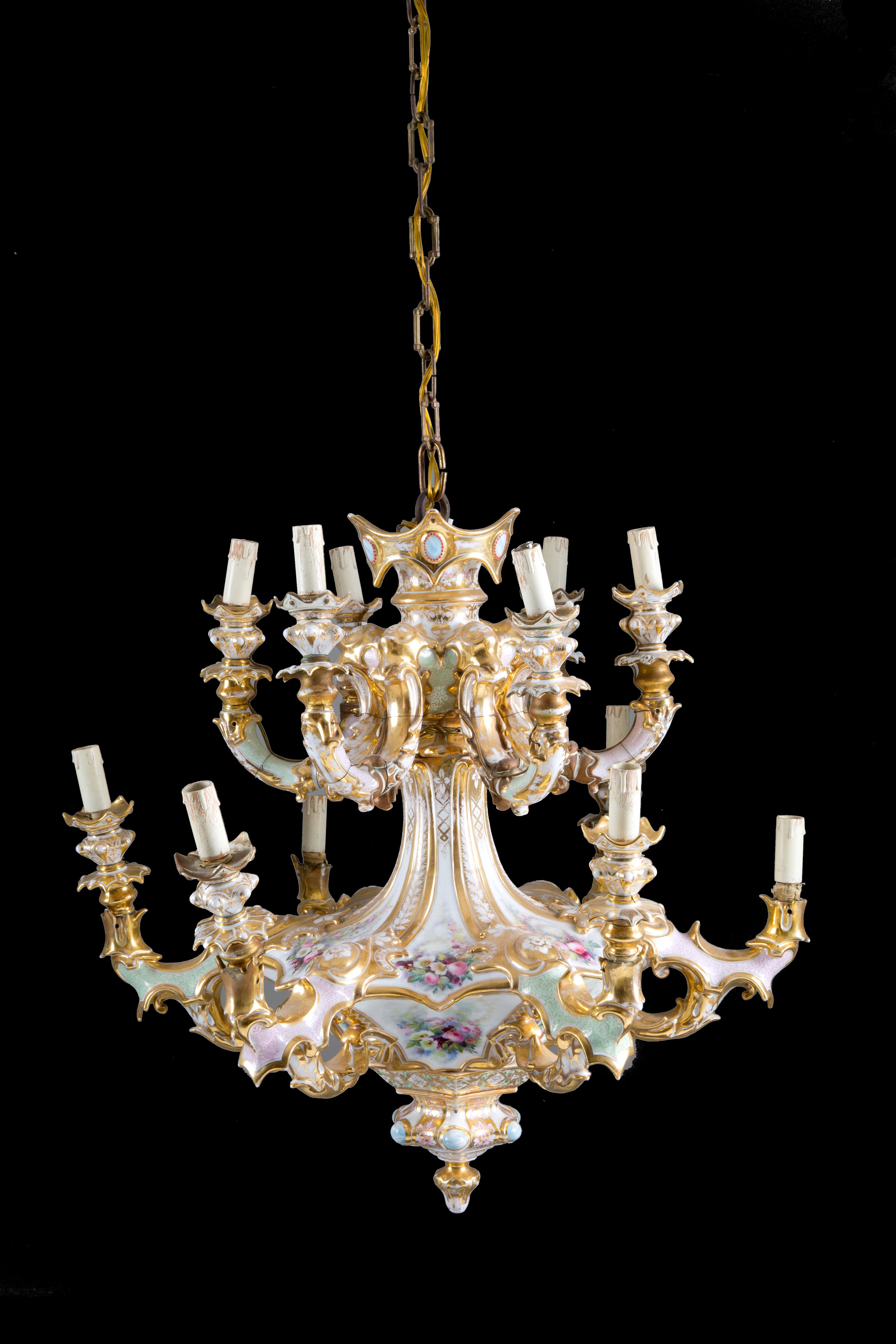Lampadario a Due Palchi in Porcellana