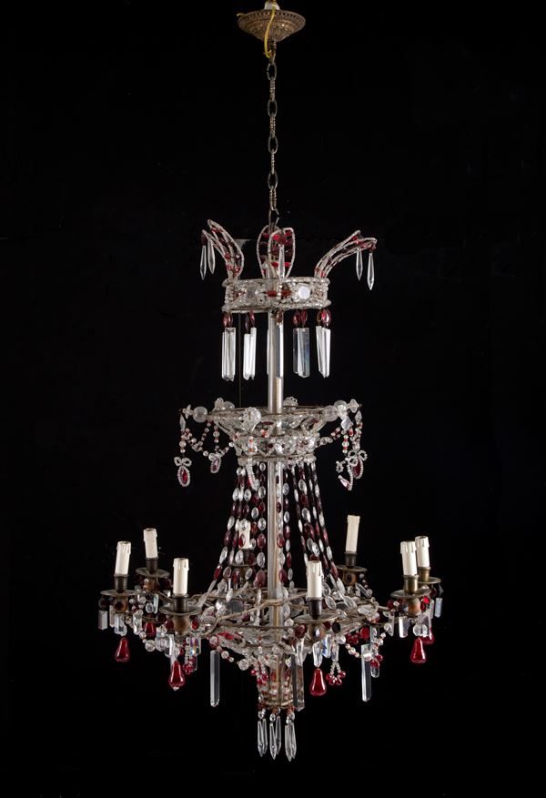 Iron chandelier with ruby drops