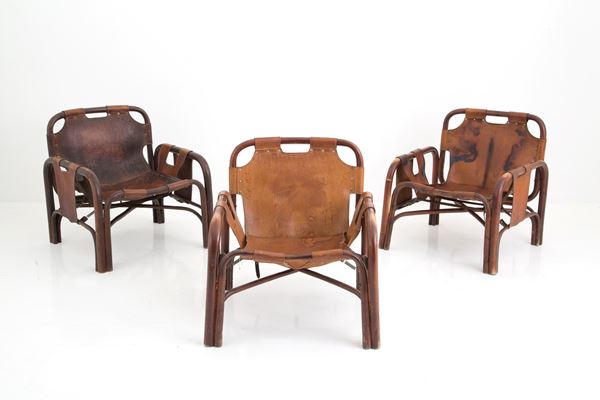 TITO AGNOLI - Three Safari armchairs