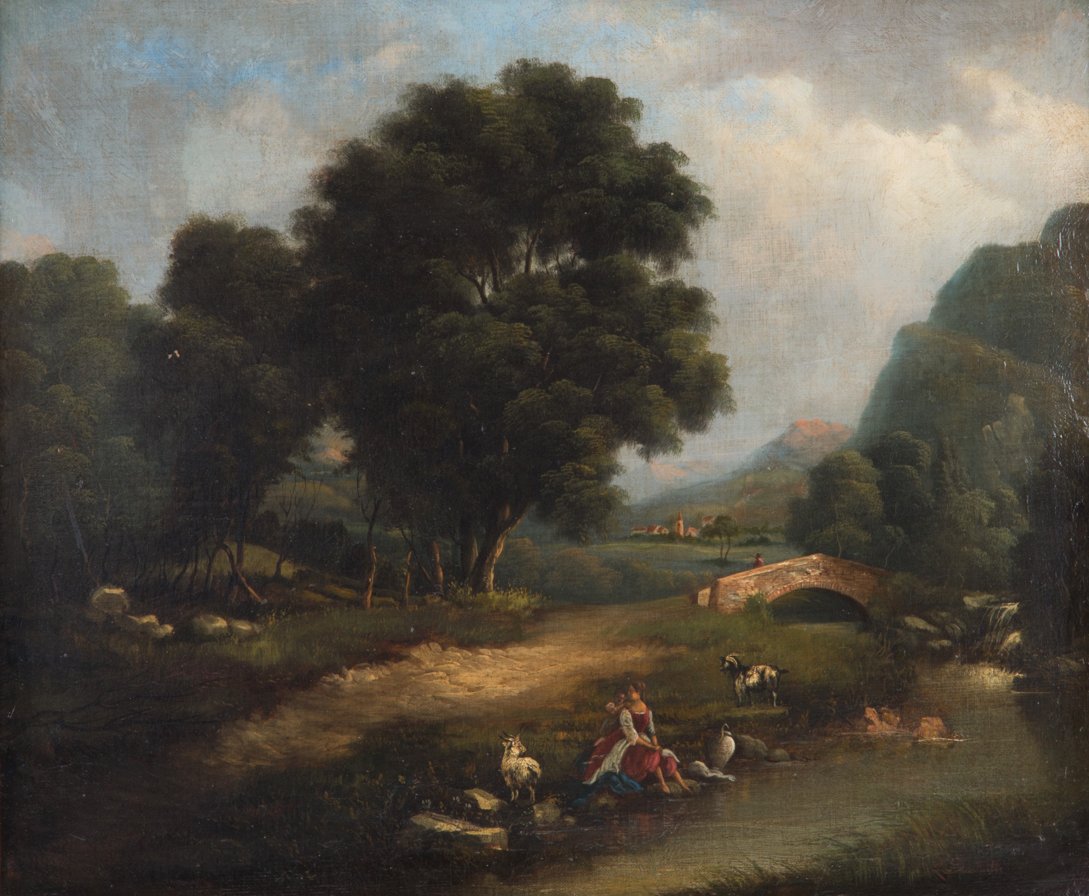 Dipinto "PAESAGGIO CON PERSONAGGI"