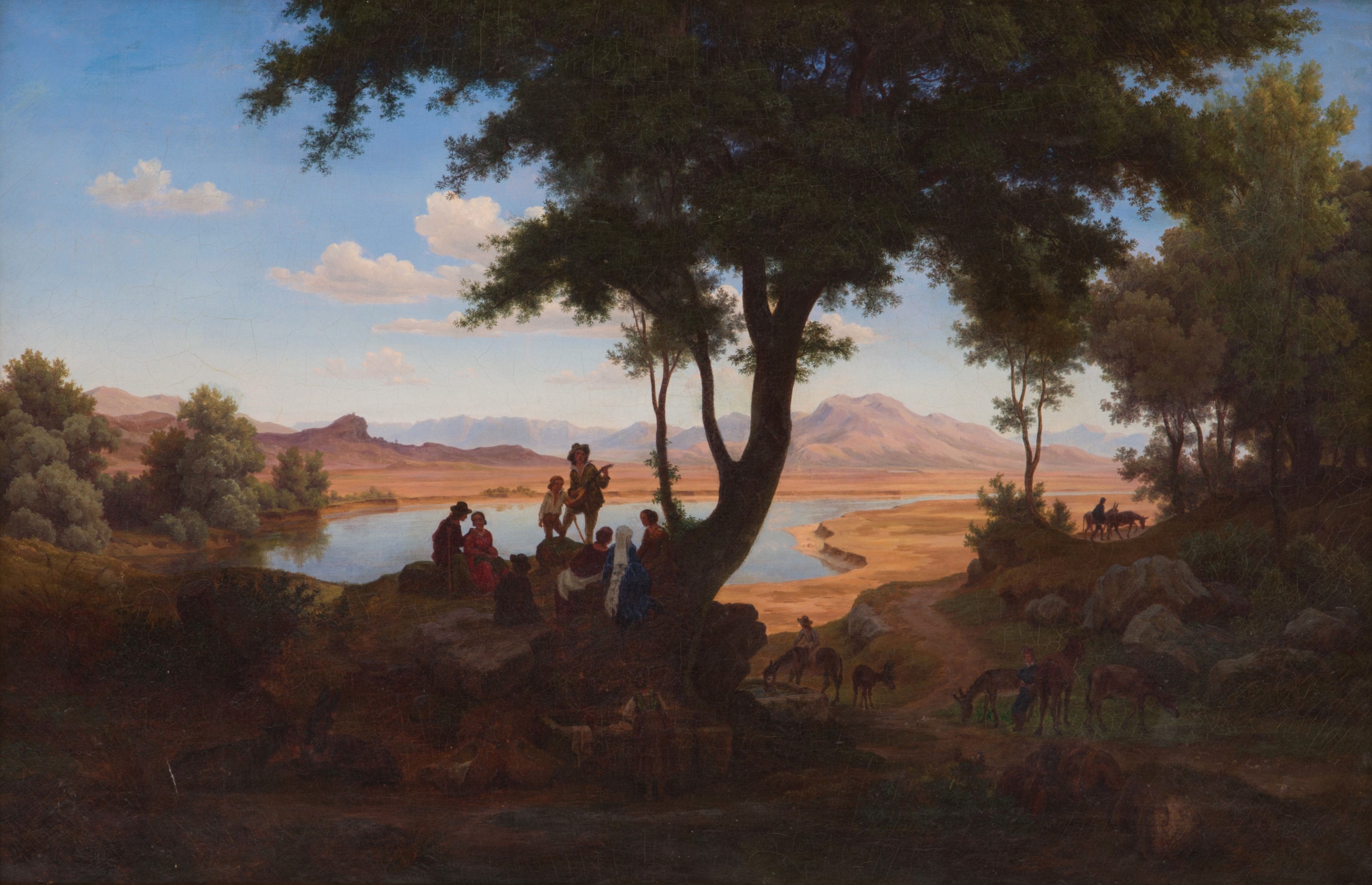 Dipinto "paesaggio con Fiume e Personaggi"