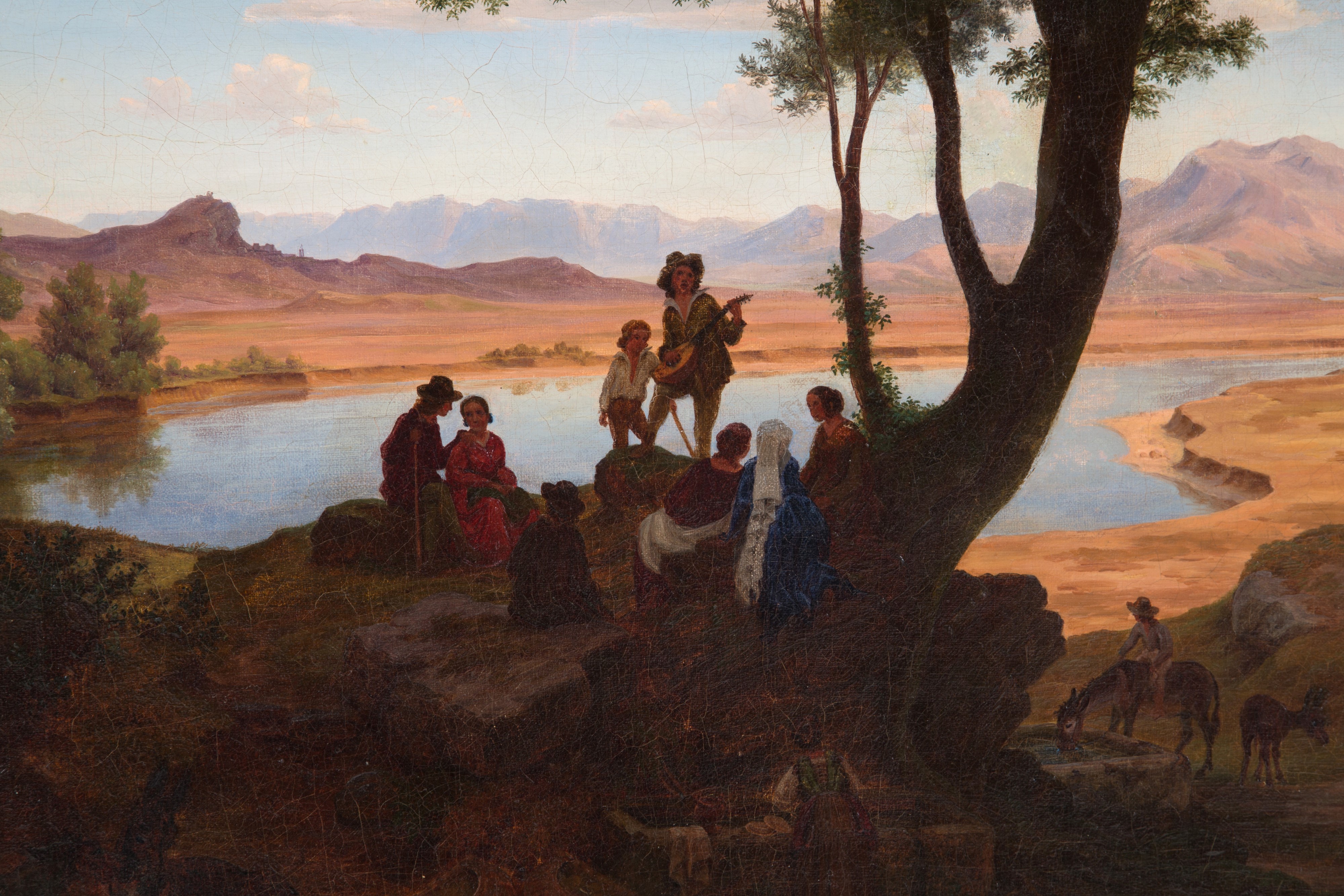 Dipinto "paesaggio con Fiume e Personaggi"