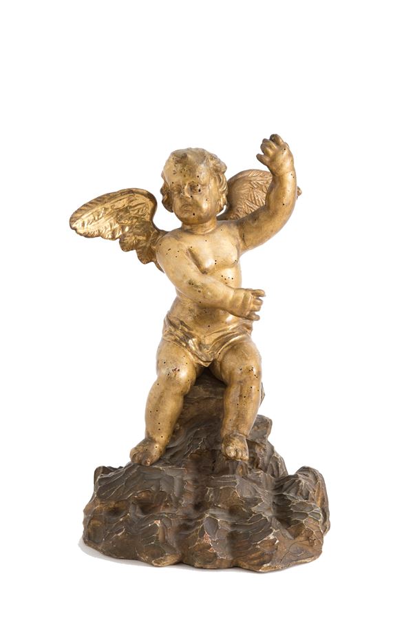 Golden wooden sculpture "PUTTO"