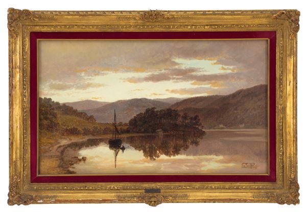 LUIGI STEFFANI - Painting "LAKE LANDSCAPE"