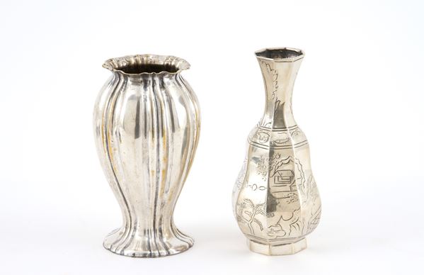 Two silver vases