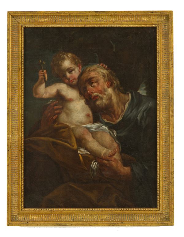 FRANCESCO TREVISANI - Painting "SAINT JOSEPH EMBRACING THE LITTLE JESUS"