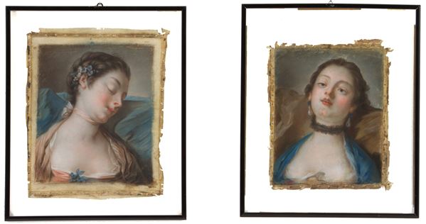 PIETRO ROTARI - Pair of pastels "PORTRAITS OF GIRLS"