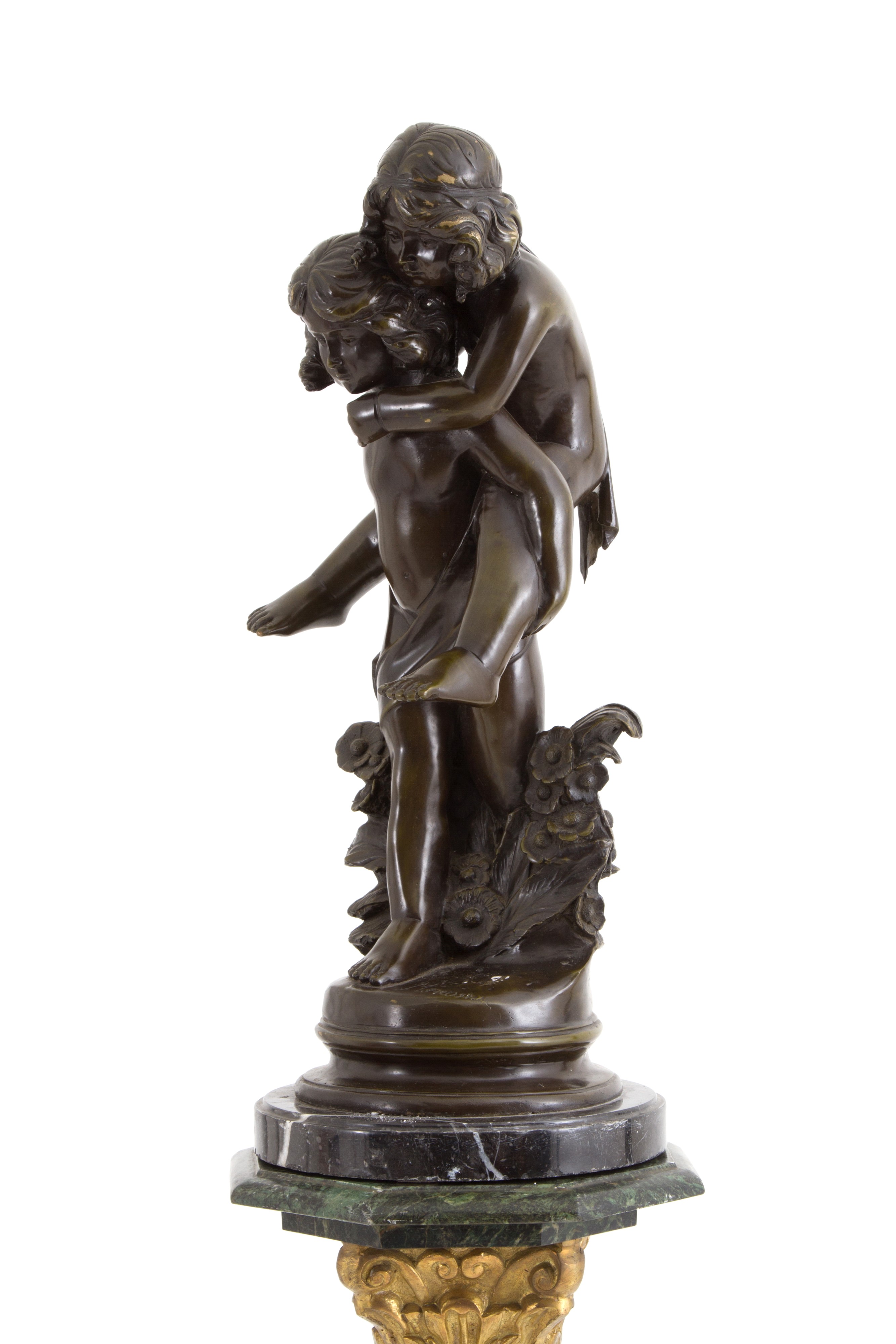 Scultura in Bronzo "bimbi che Giocano" su Colonna