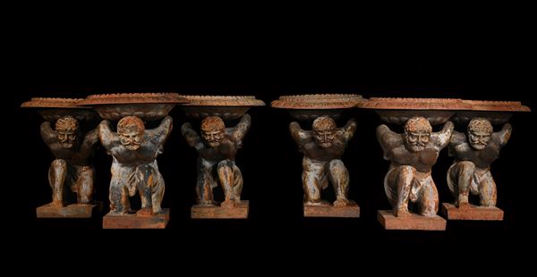 Six cast iron flower holders  - Auction MILANO DECOR - Antiques, Fine Art, Carpets & Design Auction (n. 98) - Viscontea Casa d'Aste