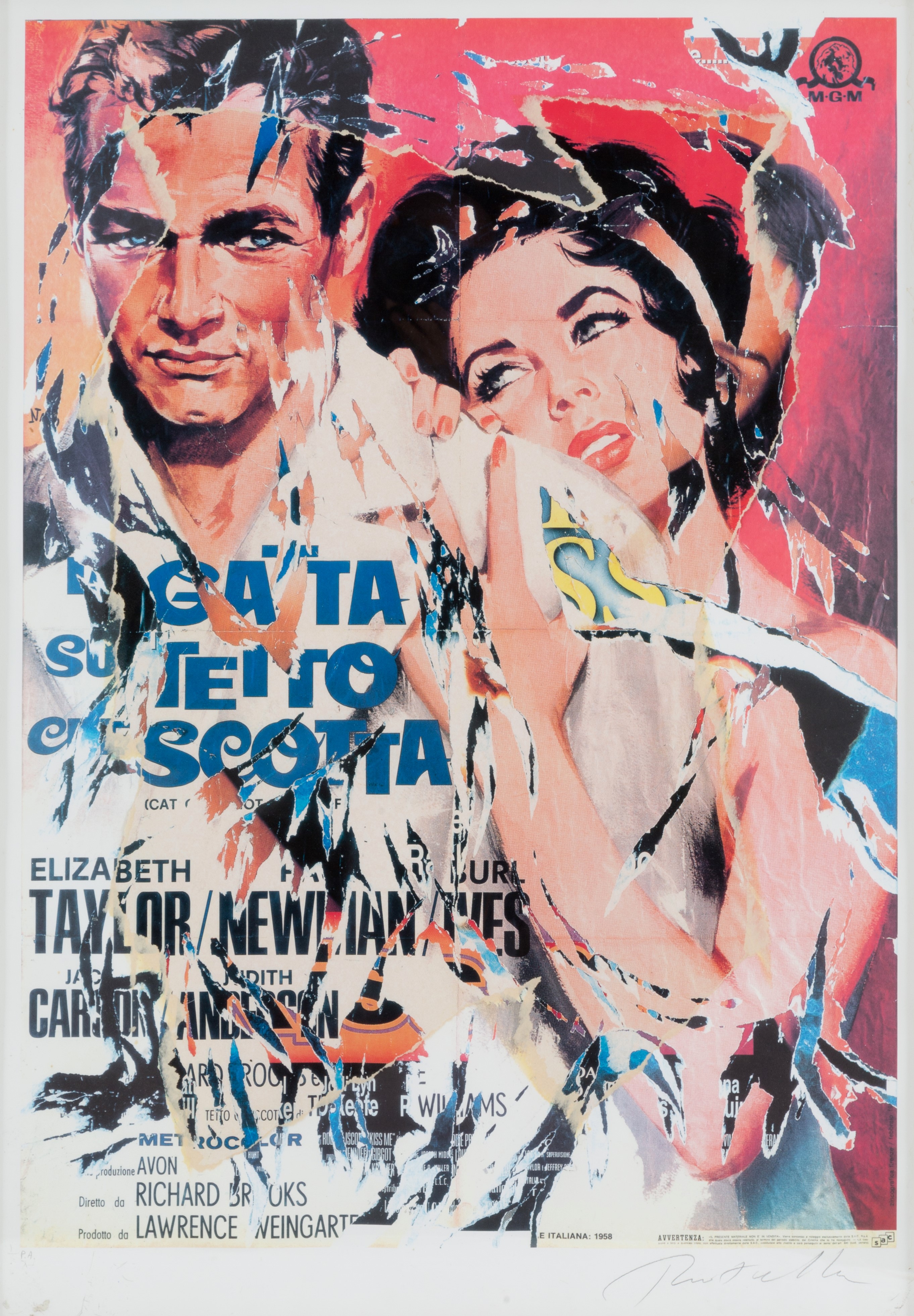 Mimmo Rotella - Litografia "la Gatta sul Tetto che Scotta"