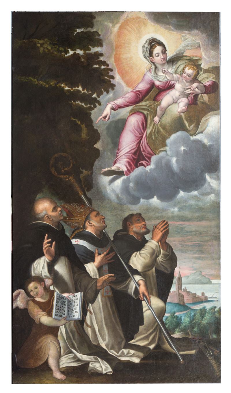 Dipinto "frati Domenicani in Adorazione della Vergine con il Bambino"
