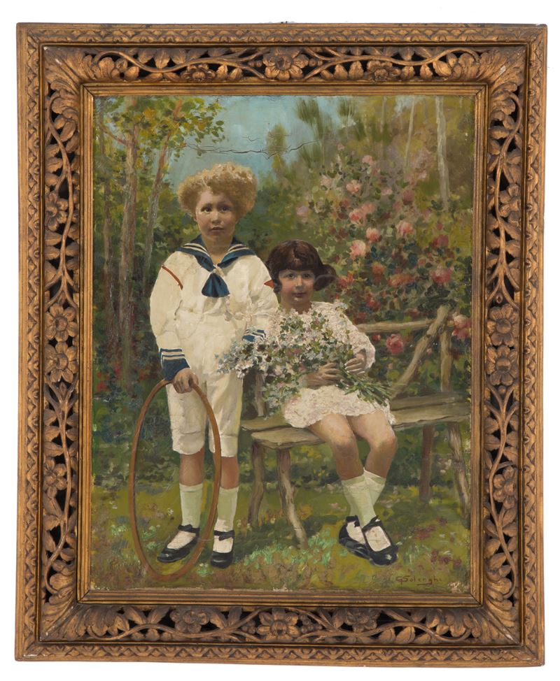 Giuseppe Solenghi - Dipinto "bambini in Giardino"