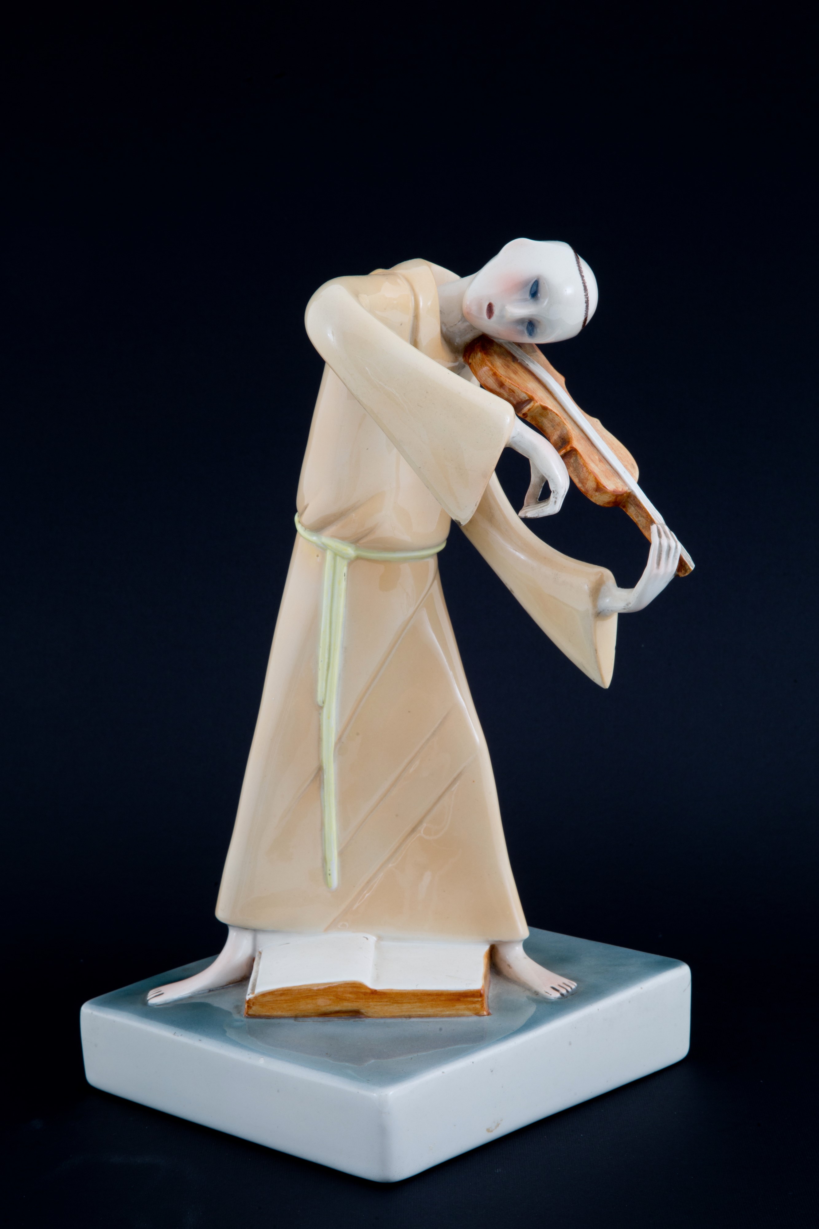 Lino Berzoini - Scultura in Ceramica "frate Violinista". Lenci