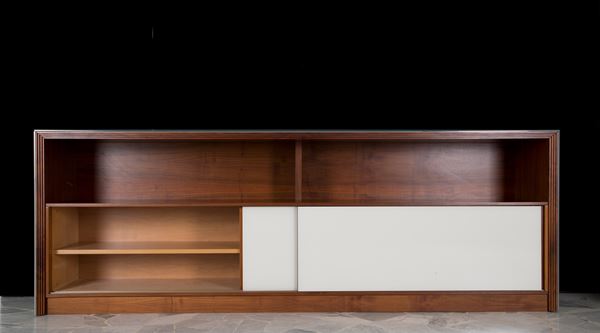 Grande credenza in legno e vetro lattimo