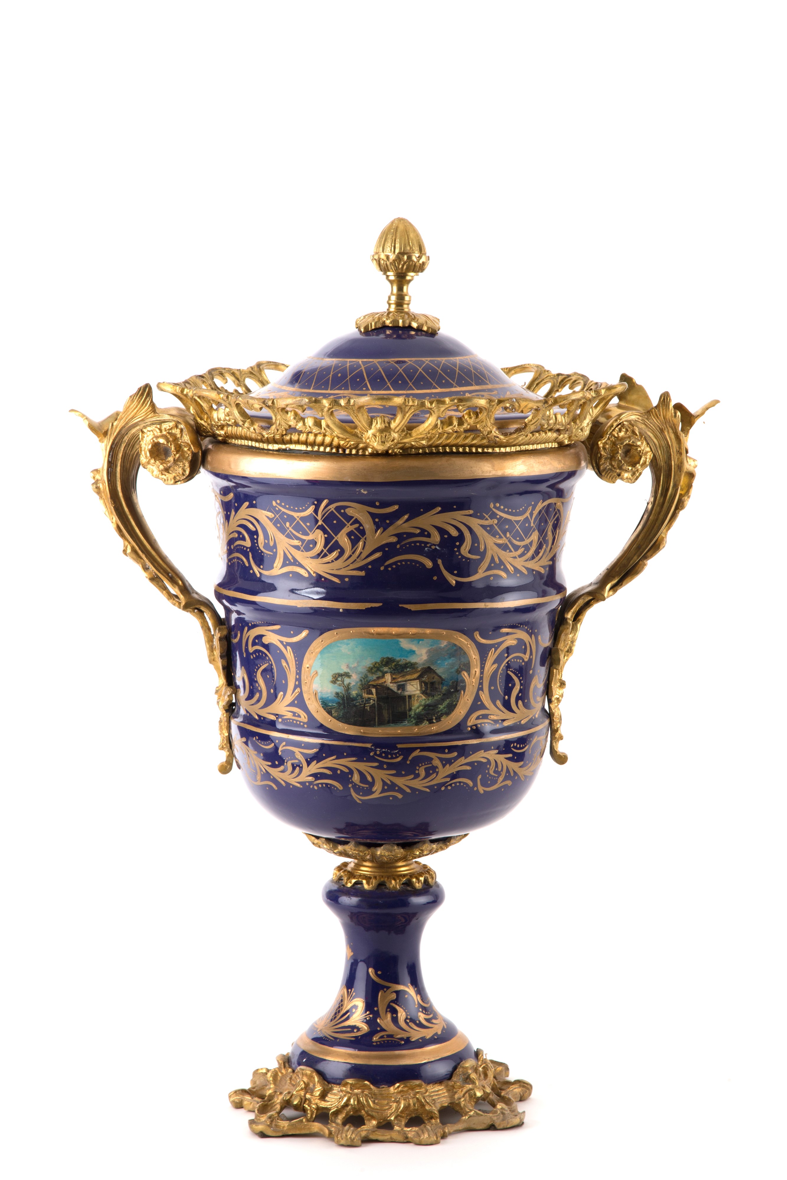 Coppia di Vasi in Porcellana Blu e Oro