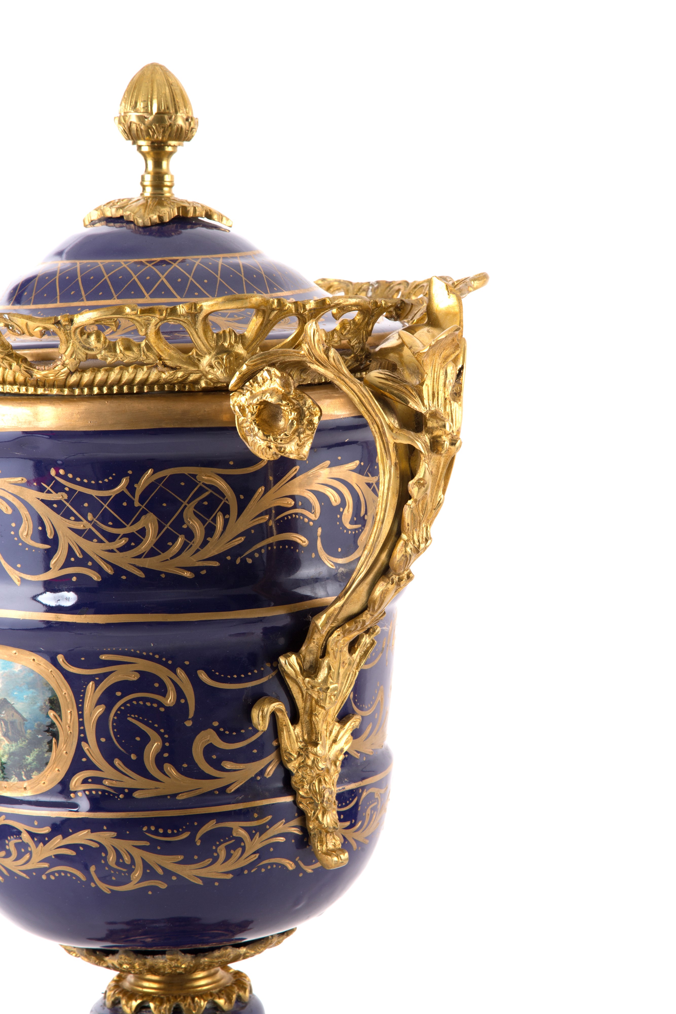 Coppia di Vasi in Porcellana Blu e Oro