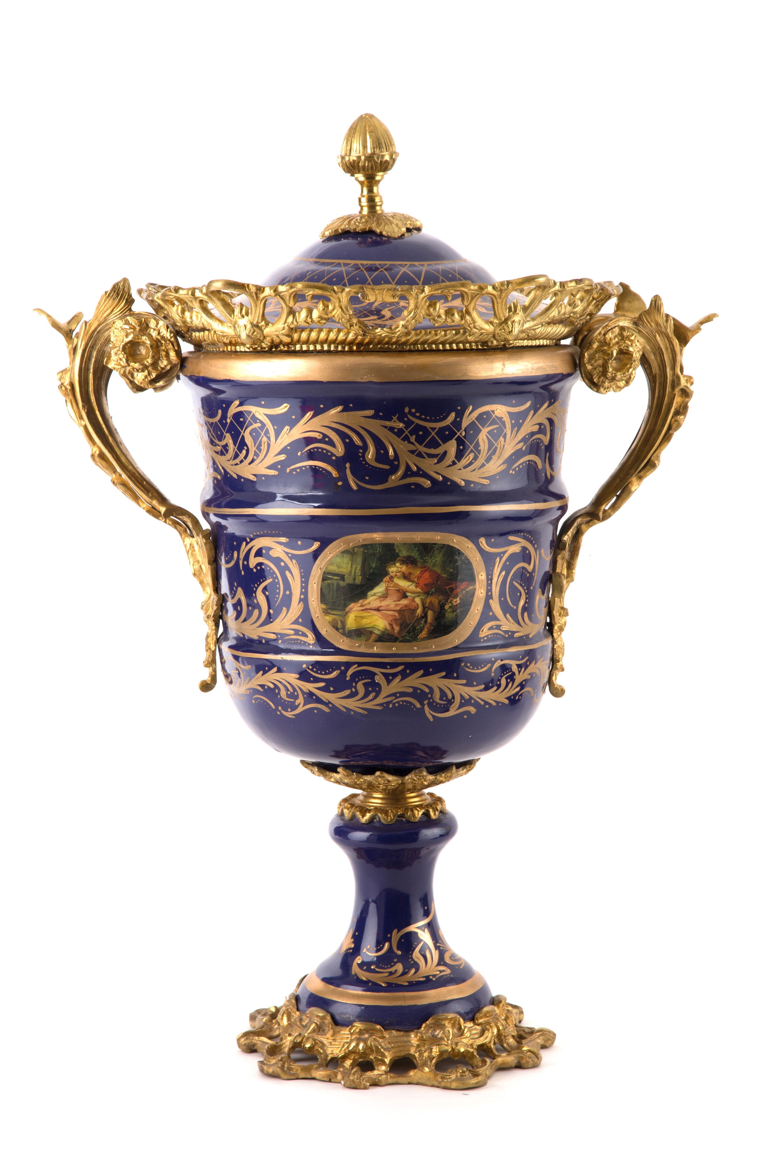 Coppia di Vasi in Porcellana Blu e Oro