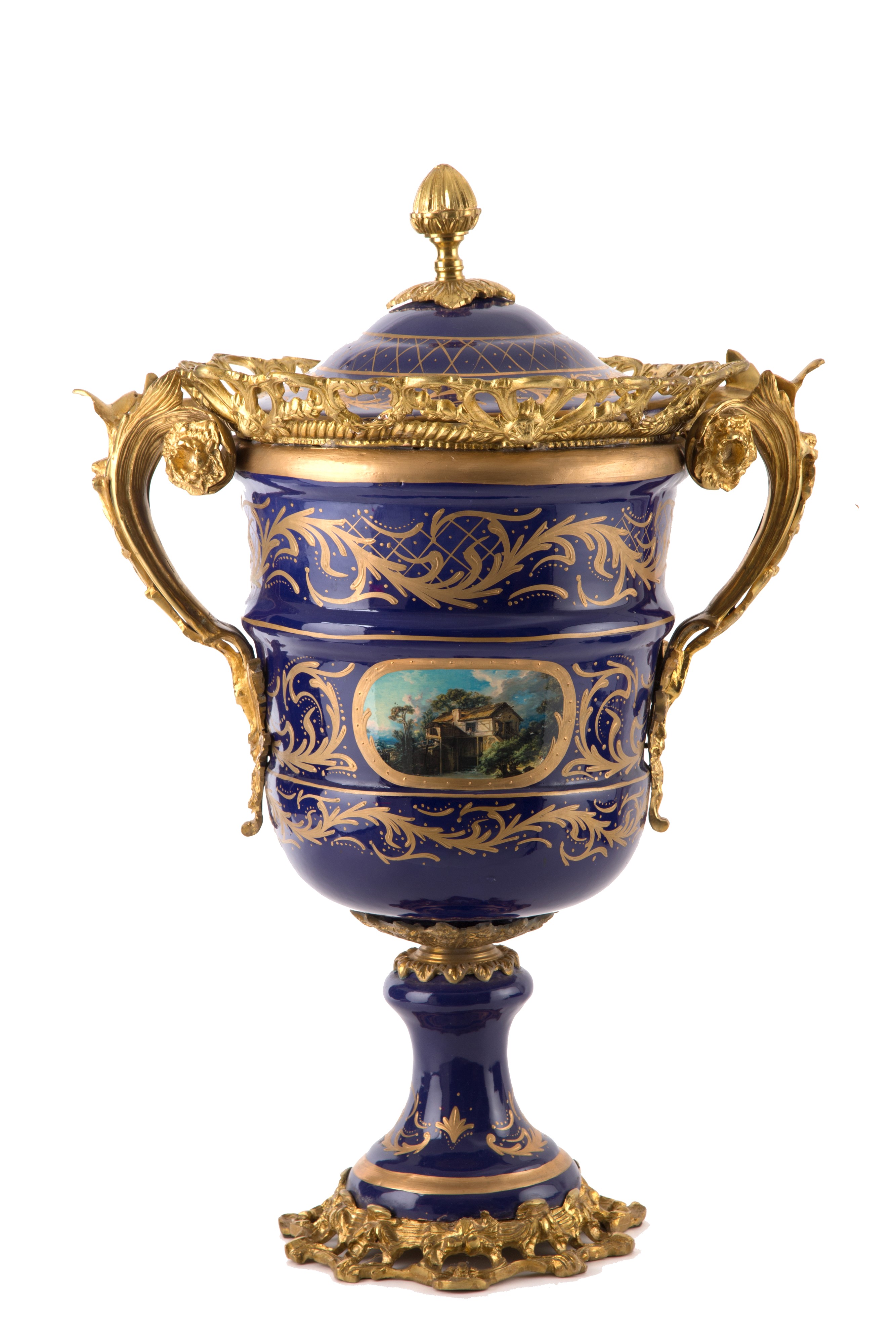Coppia di Vasi in Porcellana Blu e Oro