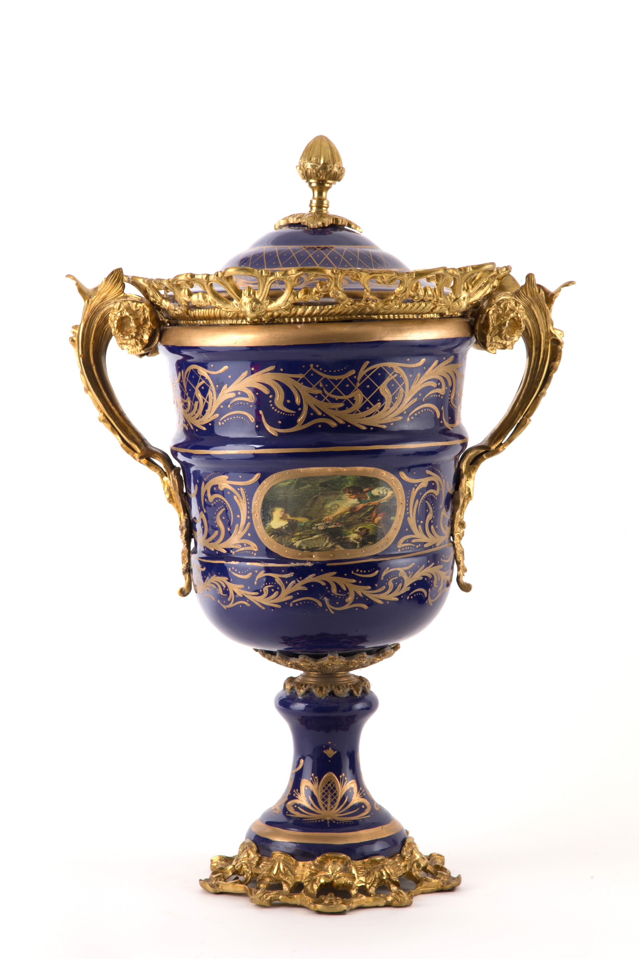 Coppia di Vasi in Porcellana Blu e Oro
