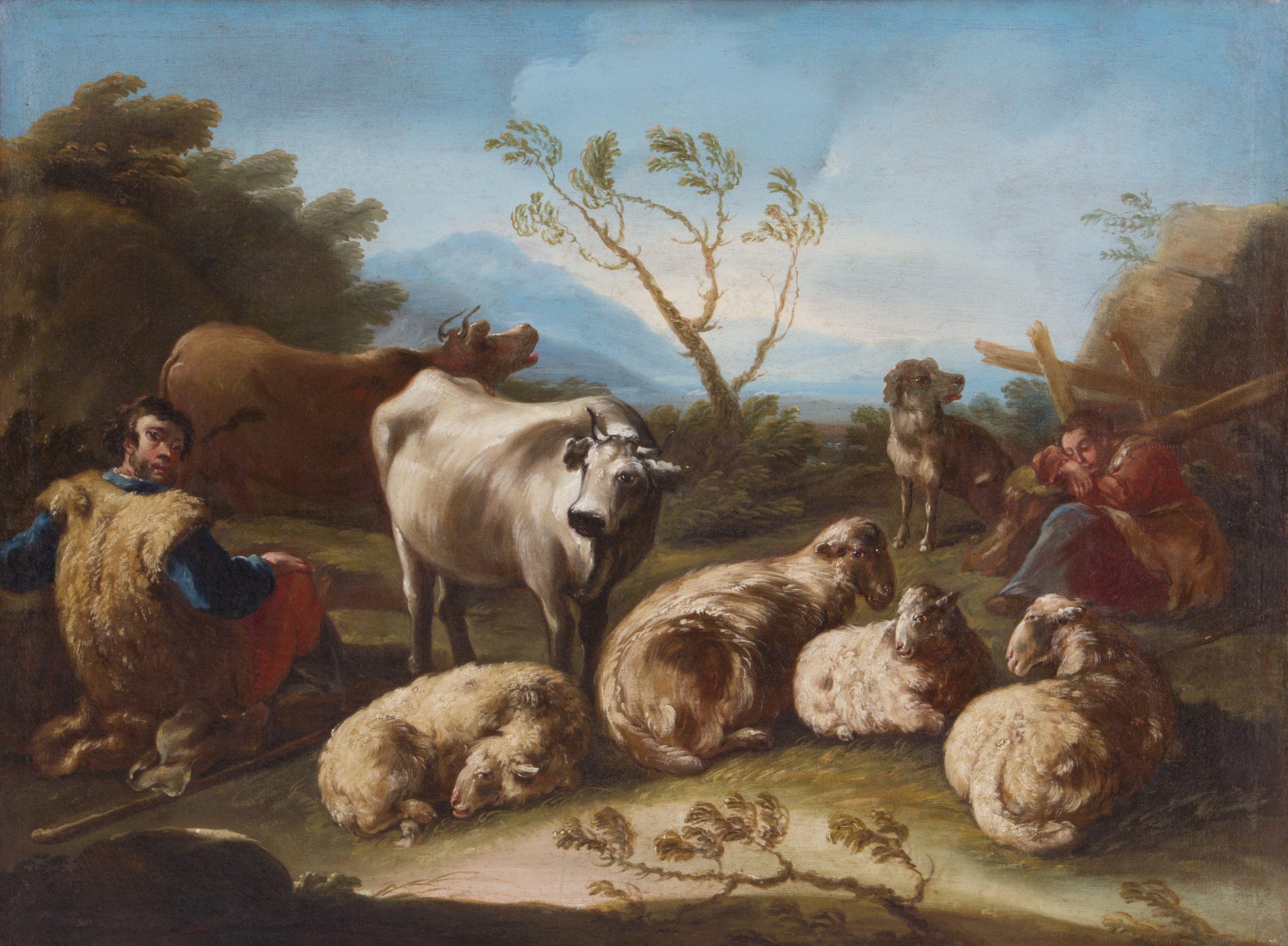 Dipinto "PASTORI A RIPOSO CON ARMENTI".