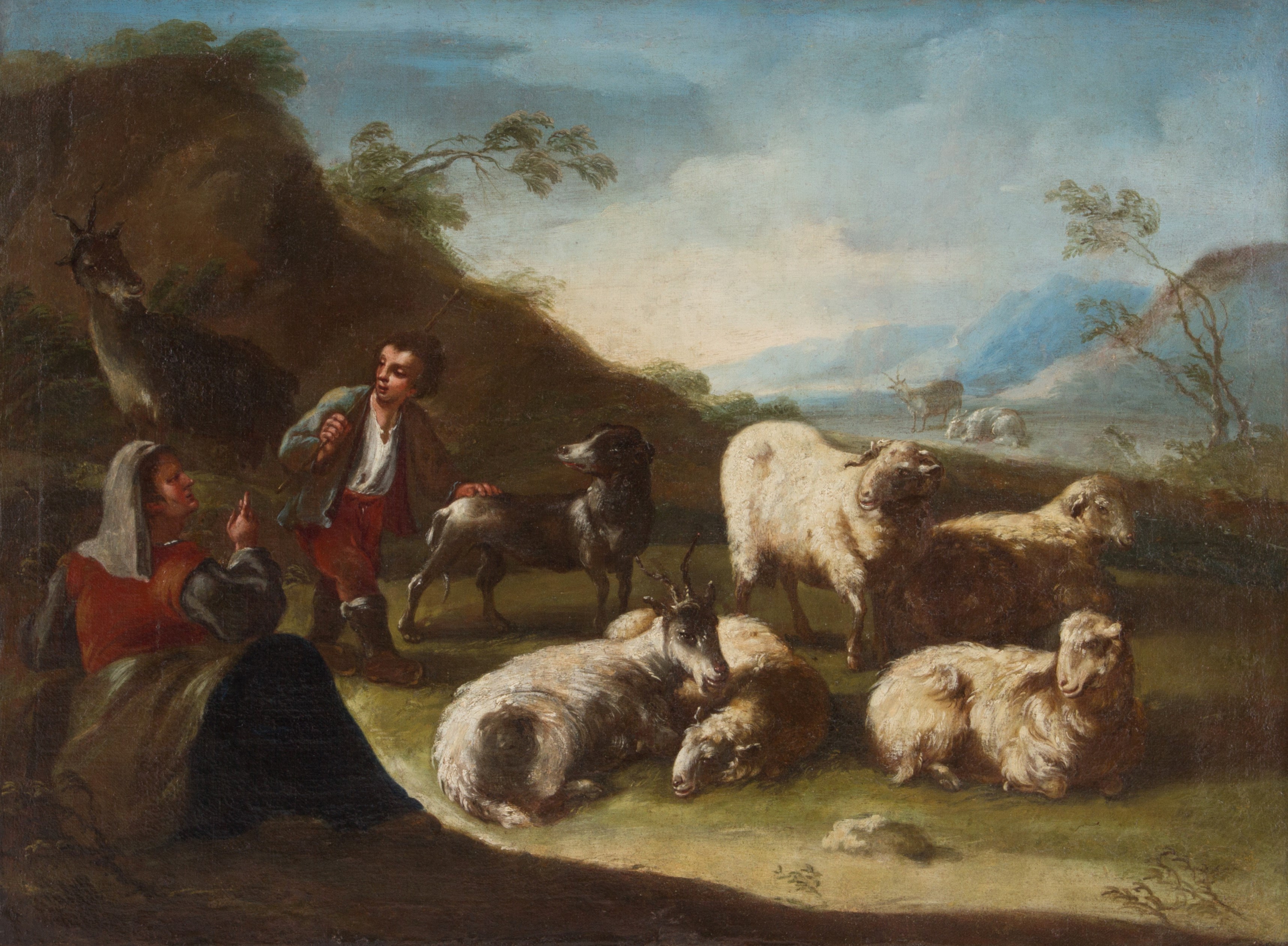 Dipinto "PASTORELLO CON CONTADINA E ARMENTI"