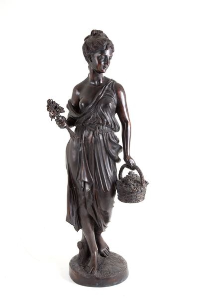 Scultura in Bronzo "donna con Fiori e Cesta"