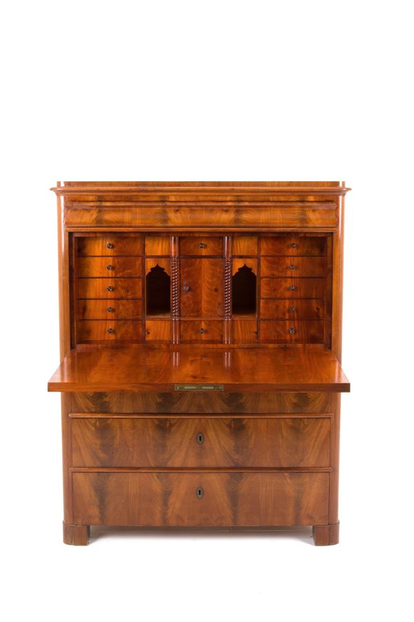 Mahogany feather veneered secretaire