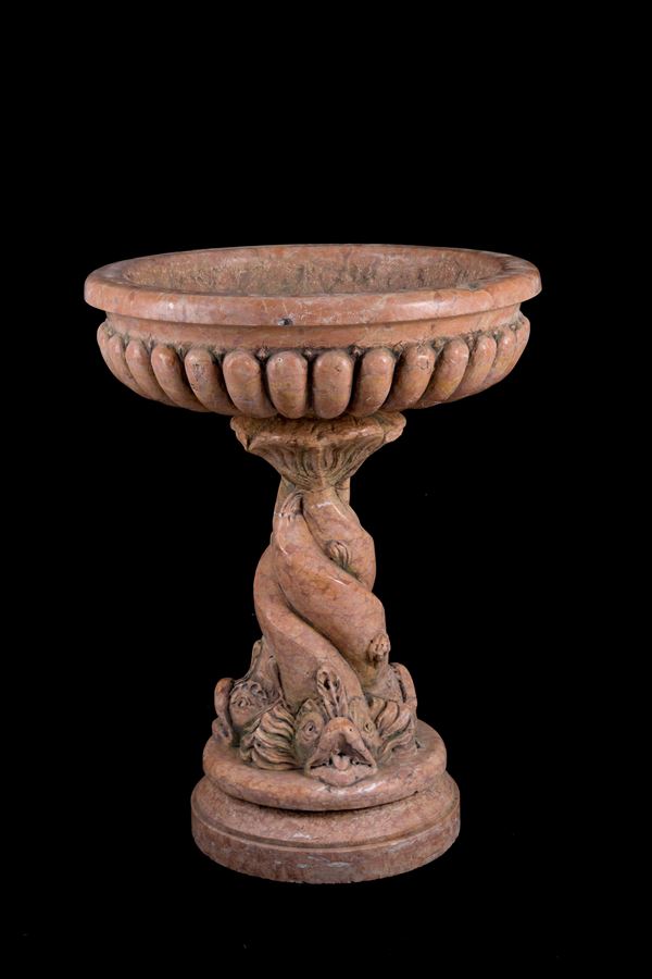 Holy water stoup in red Verona marble