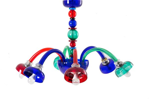 Colored glass chandelier