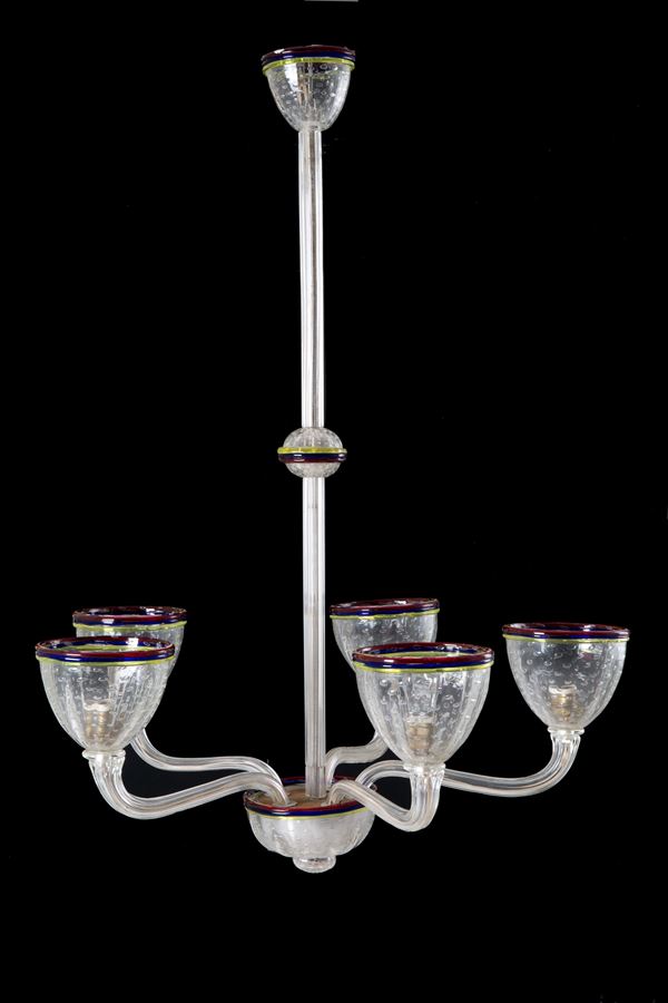 Five-arm glass chandelier