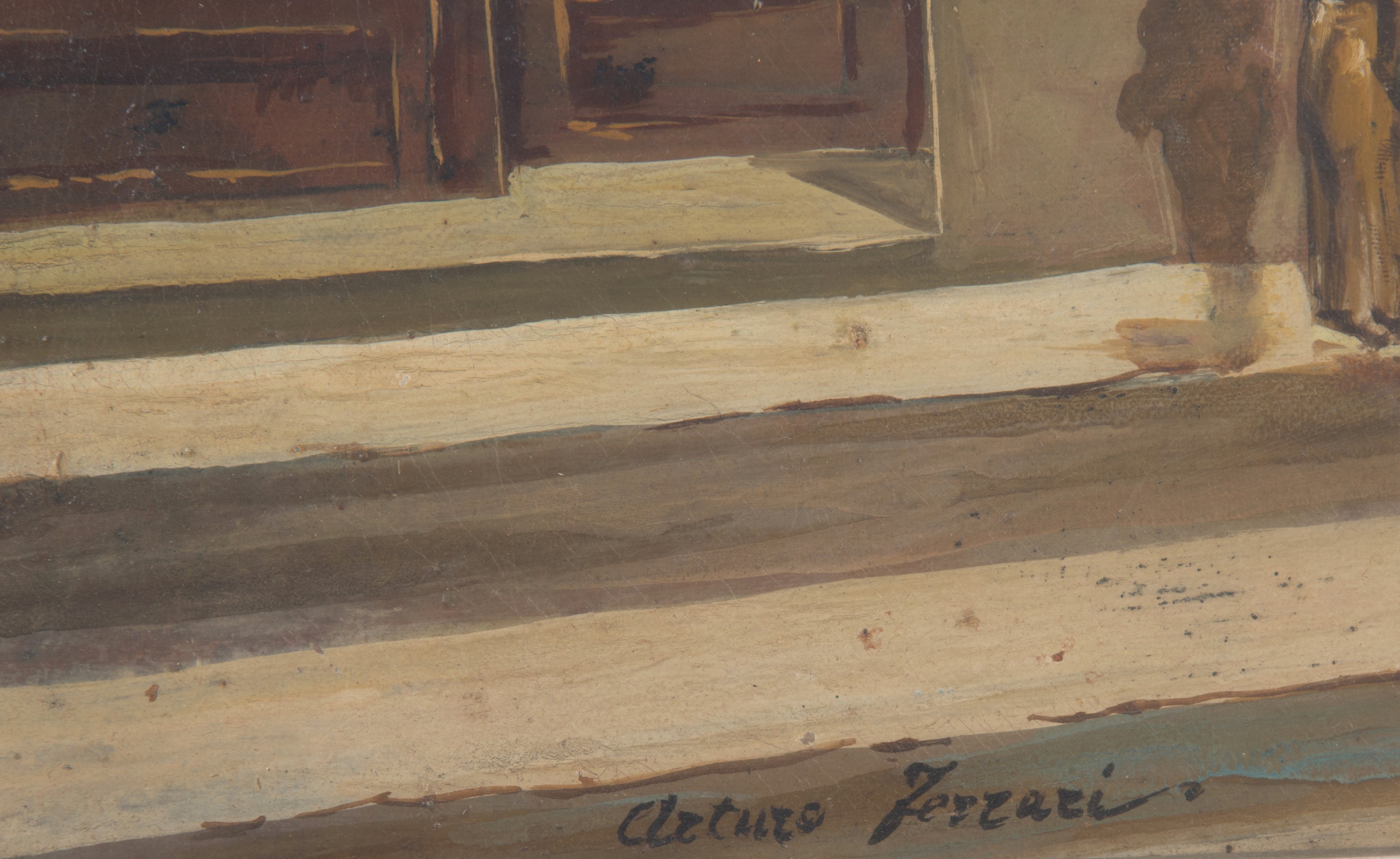 Arturo Ferrari - Dipinto "scorcio di Via Verziere, Milano"