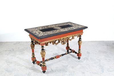 Tavolo da Parata con Piano in Ardesia e Scagliola