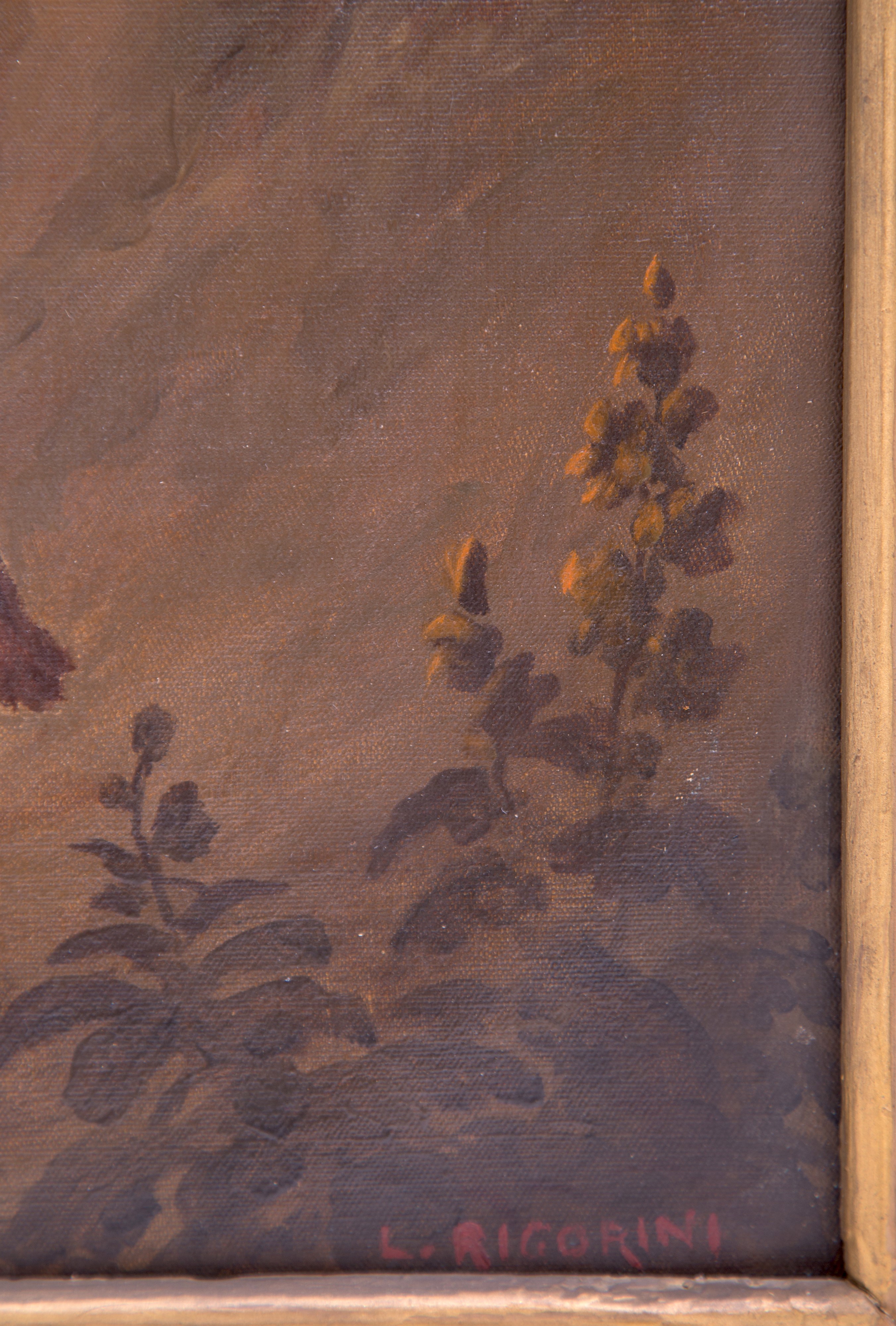 Luigi Rigorini - Trittico "paesaggio con Scena di Caccia alla Lepre"
