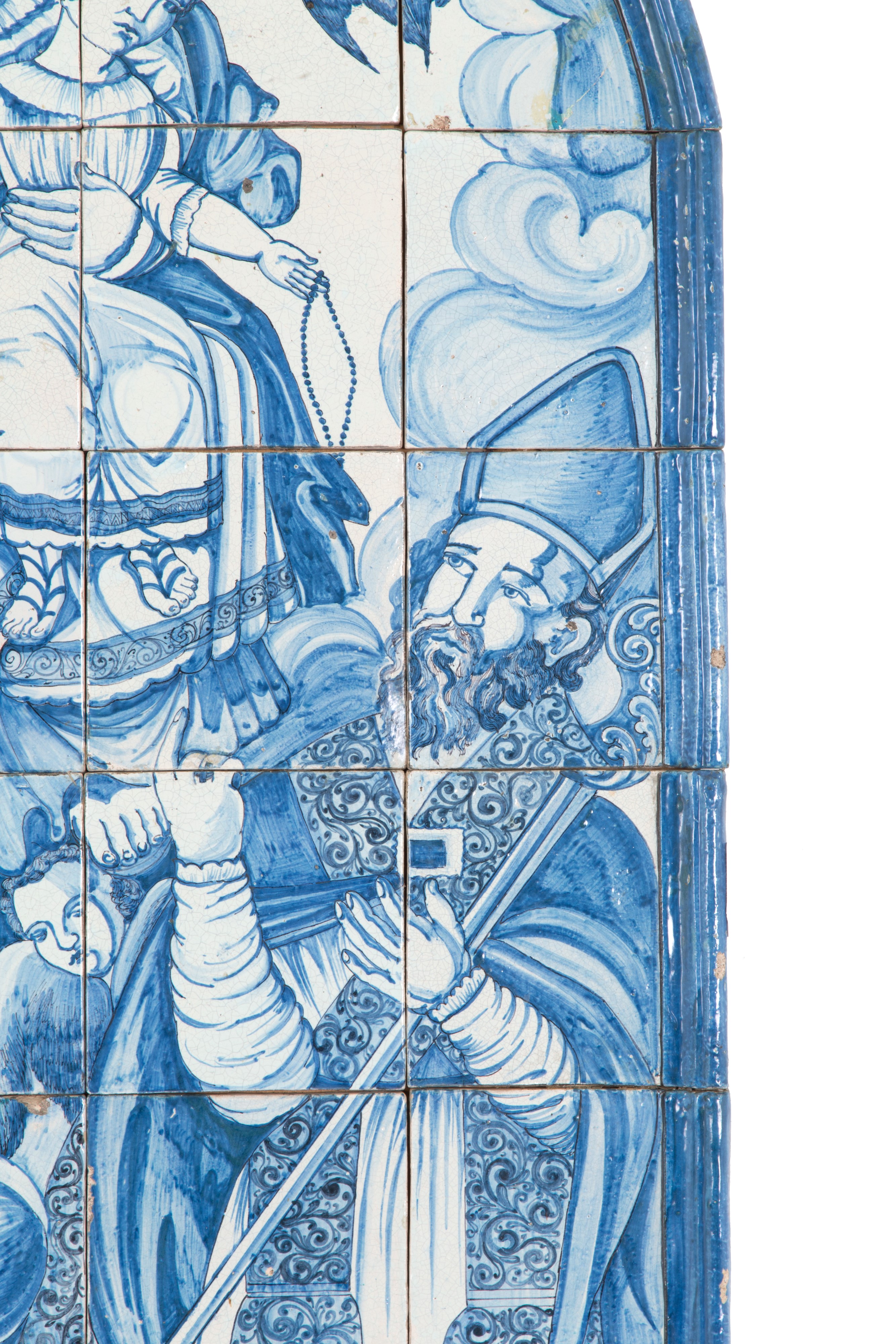 Placca in Maiolica "madonna con Bambino, Due Vescovi e Angeli"