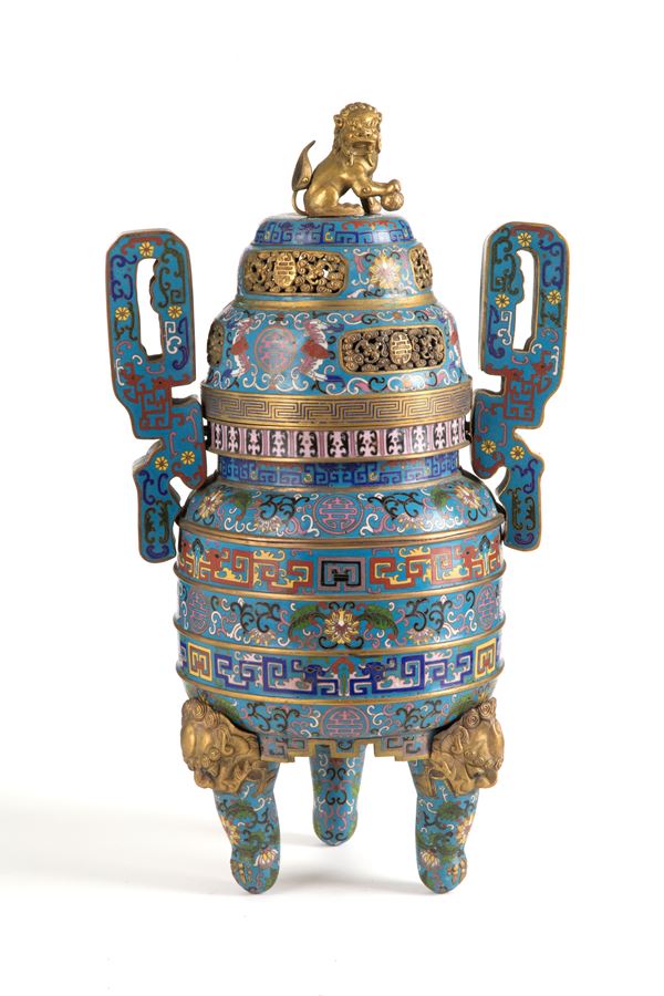 Bronze censer with cloisonné enamel