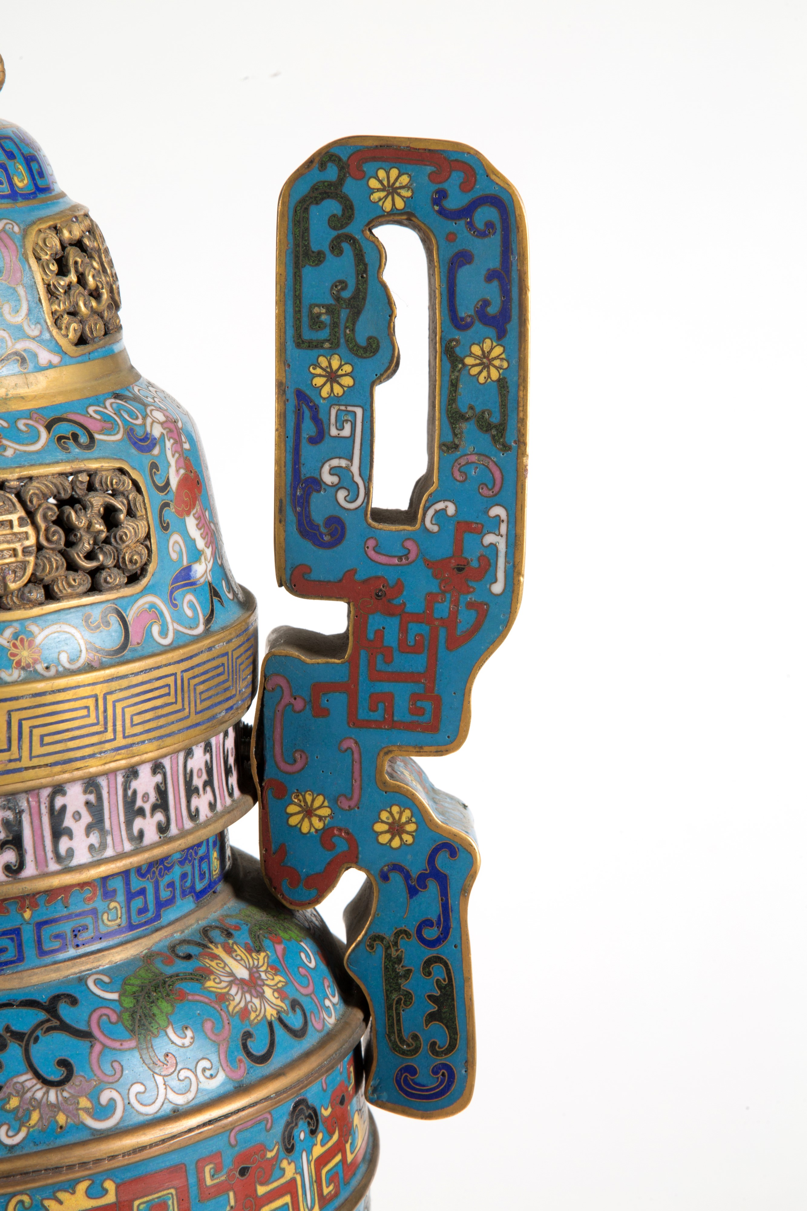 Incensiere in bronzo con smalti cloisonné