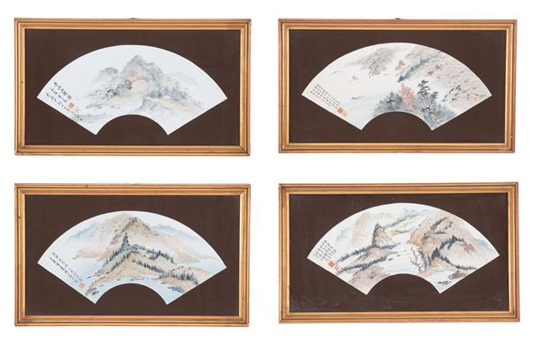 Four framed fan sheets