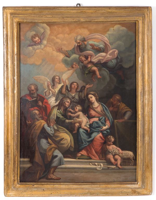Painting "HOLY FAMILY WITH GOD FATHER, SAINT ELIZABETH, SAINT JOHN, ANGELS AND SAINTS"