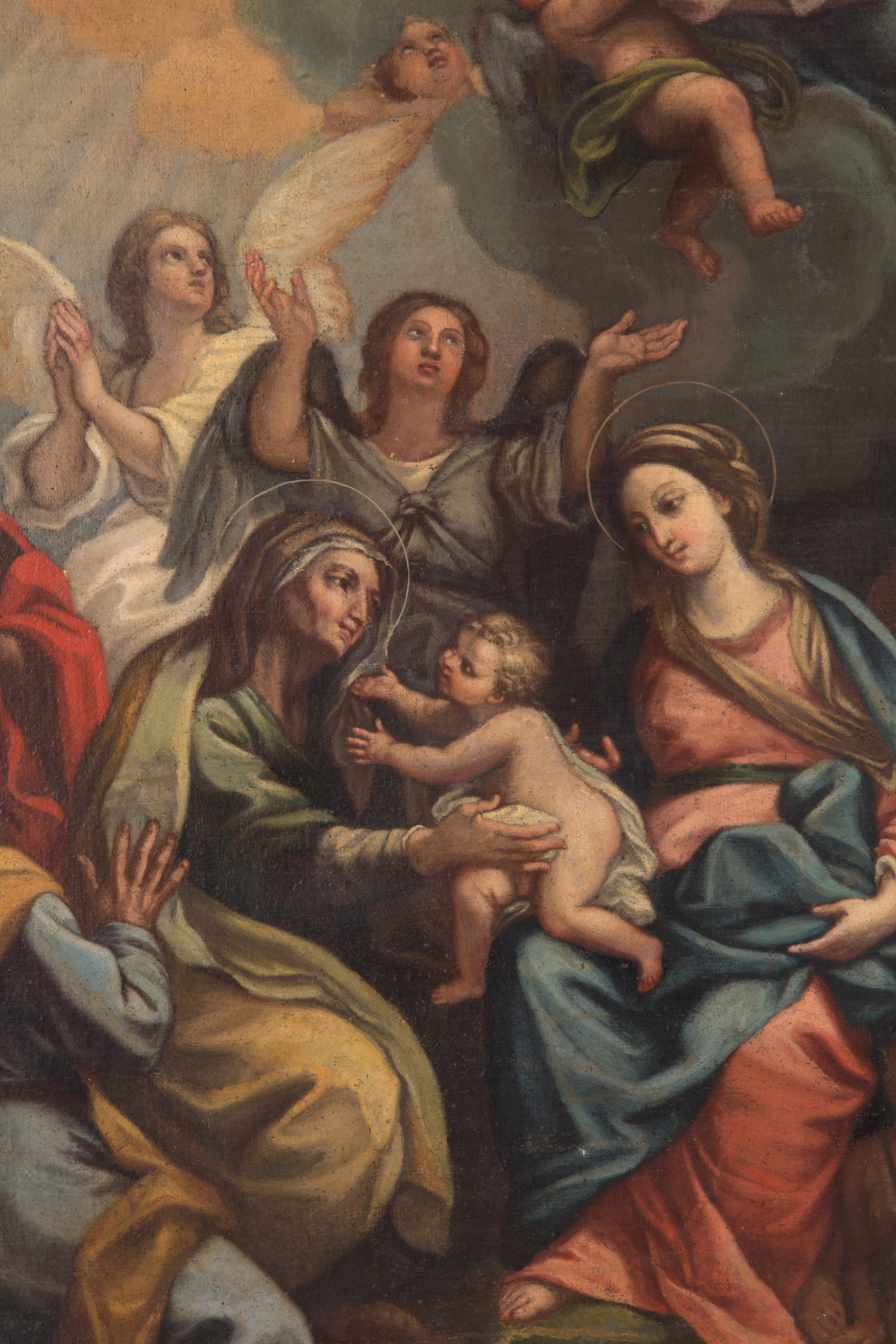 Dipinto "sacra Famiglia con Dio Padre, Santa Elisabetta, San Giovannino, Angeli e Santi"