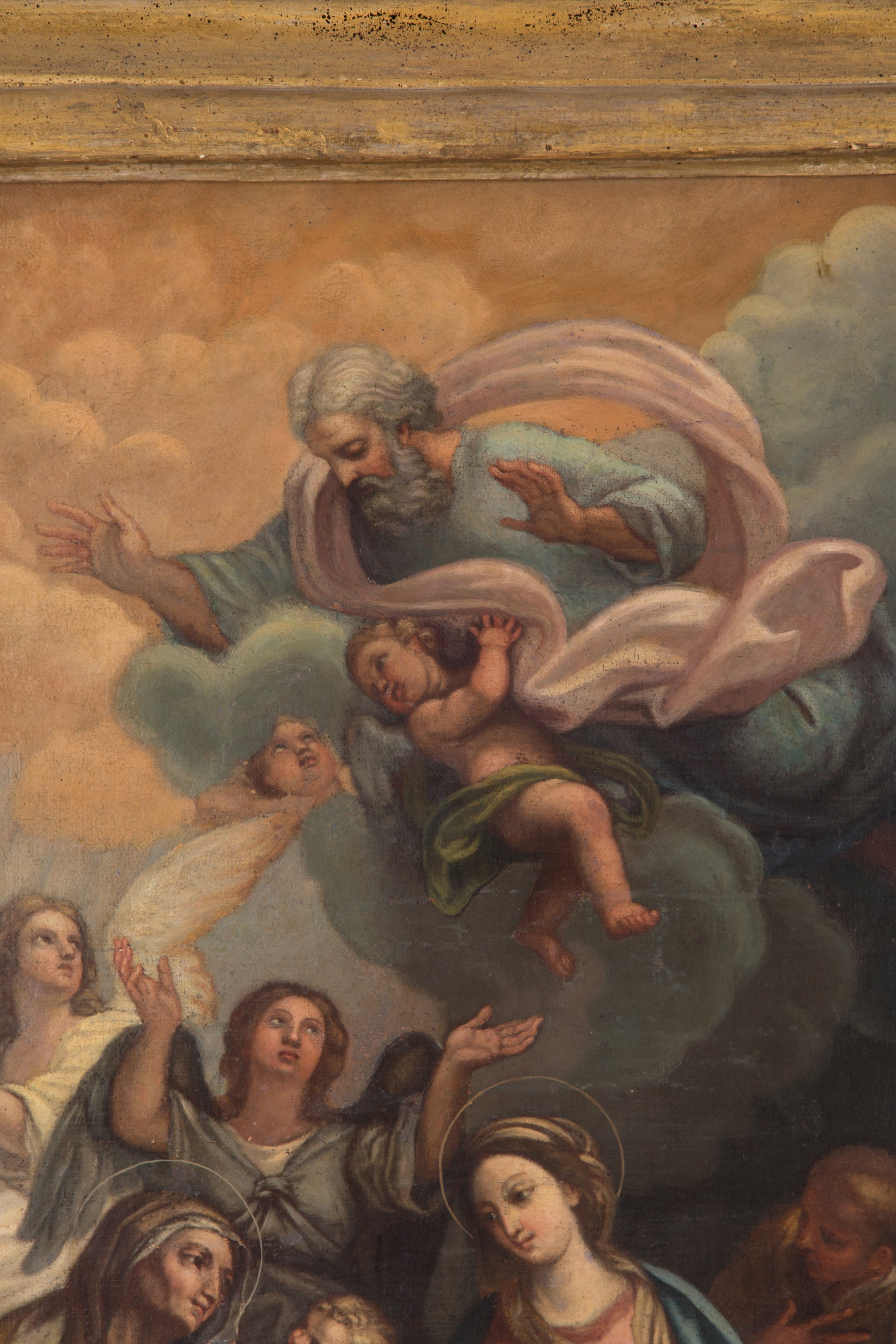 Dipinto "sacra Famiglia con Dio Padre, Santa Elisabetta, San Giovannino, Angeli e Santi"