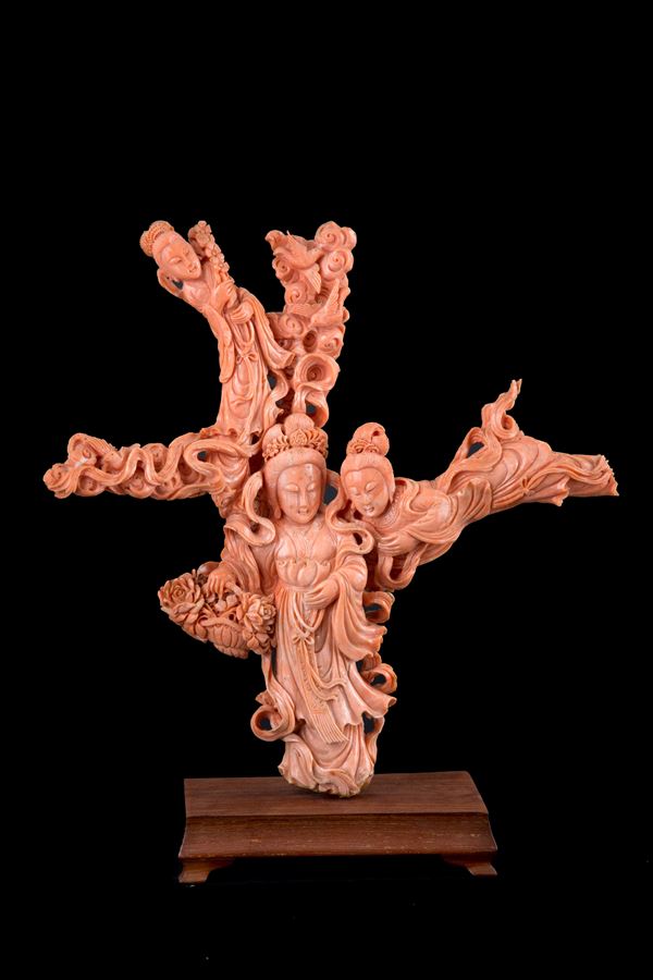 Coral sculpture "THREE GUANYIN"